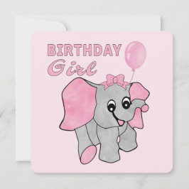 Tarjeta Festiva Chica de cumpleaños elefante bebé rosa