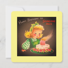 Tarjeta Festiva Chica de cumpleaños feliz de la época de la vintag