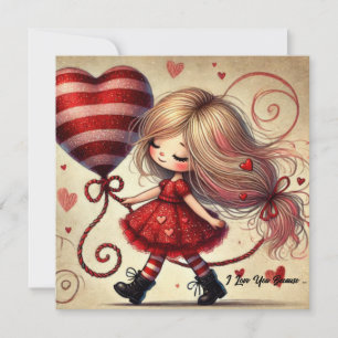 Tarjeta Festiva Chica de dibujos animados en acuarela del día de S