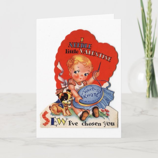 Tarjeta Festiva Chica de El día de San Valentín de cosecha (Anverso)