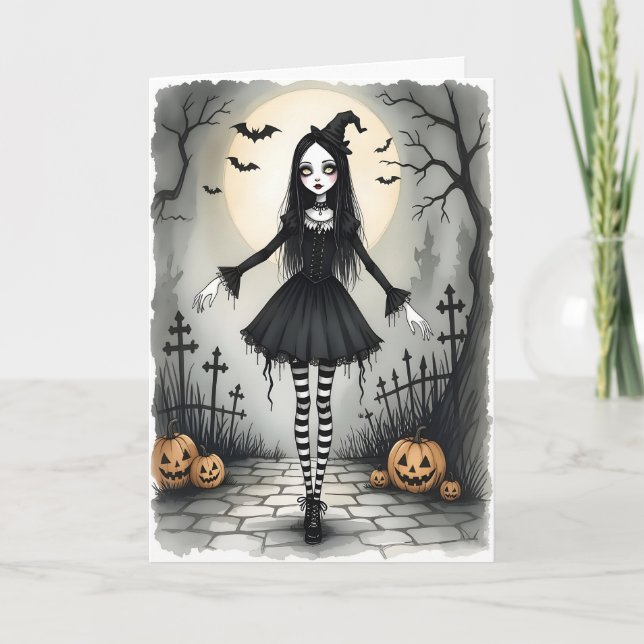 Tarjeta Festiva Chica de Halloween (Anverso)