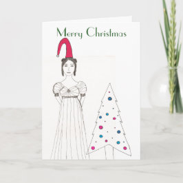 Tarjeta Festiva Chica de Jane Austen, gorra de disquetes de Navida