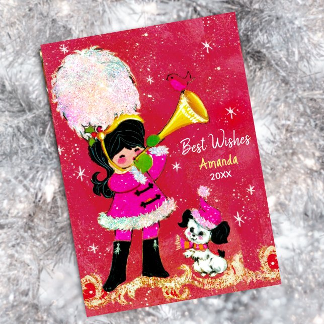 Tarjeta Festiva Chica de la época y Navidades del perro saludo de  (Subido por el creador)