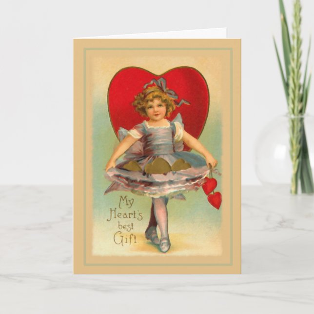 Tarjeta Festiva Chica de la vendimia con corazón (Anverso)