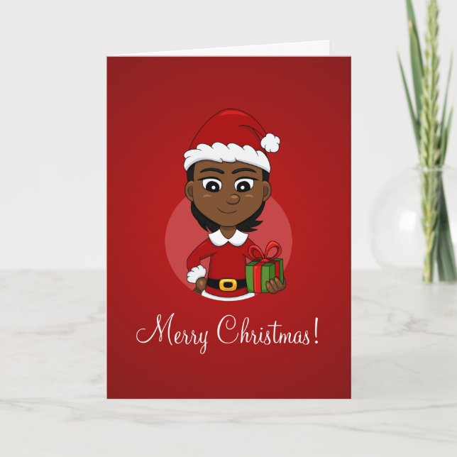 Tarjeta Festiva Chica de Navidades afroamericanos de pelo corto (Anverso)
