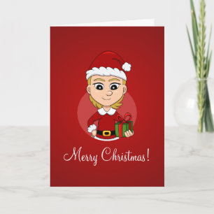 Tarjeta Festiva Chica de Navidades con pelo rubio corto