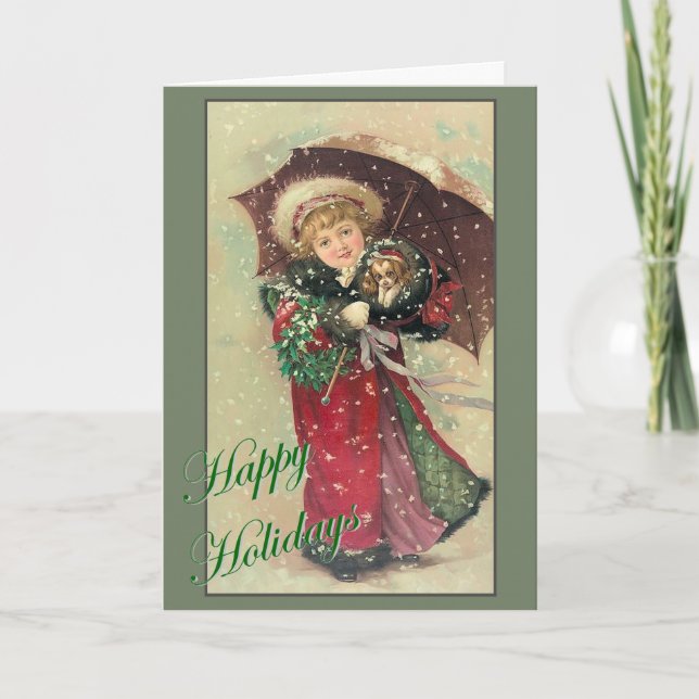 Tarjeta Festiva Chica de navidades con pipa (Anverso)