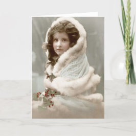 Tarjeta Festiva Chica de Navidades de invierno de época