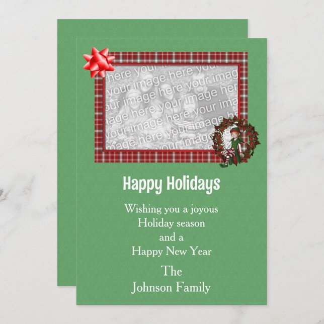 Tarjeta Festiva Chica de navidades Elf Wreath Foto (Anverso / Reverso)