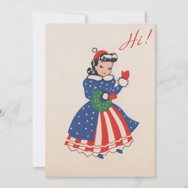 Tarjeta Festiva Chica de Navidades Patriotas Vintage (Anverso)