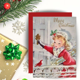 Tarjeta Festiva Chica de Navidades Retro con Regalos Personalizado