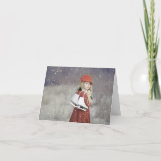 Tarjeta Festiva Chica de nieve con vacaciones de Navidades en pati