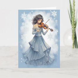 Tarjeta Festiva Chica de Nieve de Invierno Jugando Música De Navid