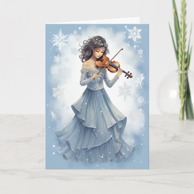 Tarjeta Festiva Chica de Nieve de Invierno Jugando Música De Navid (Anverso)