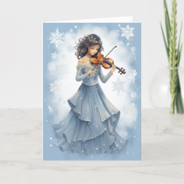 Tarjeta Festiva Chica de Nieve de Invierno Jugando Música De Navid