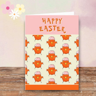 Tarjeta Festiva Chica de Pascua con cáscara de huevo feliz Pascua