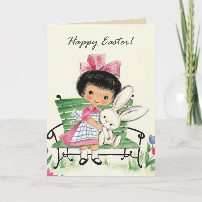 Tarjeta Festiva Chica de Pascua cutáneo retro añada mensaje (Anverso)