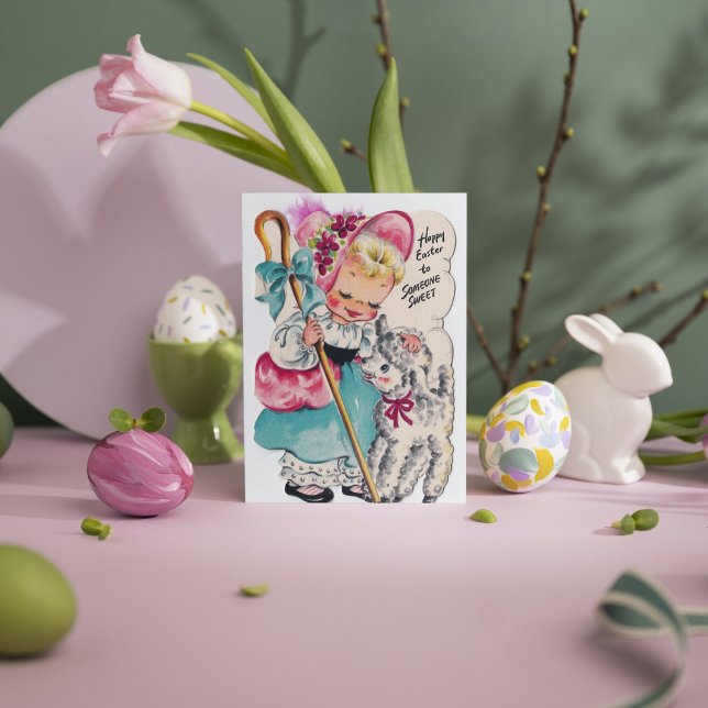 Tarjeta Festiva Chica de Pascua cutáneo retro añada mensaje (Subido por el creador)