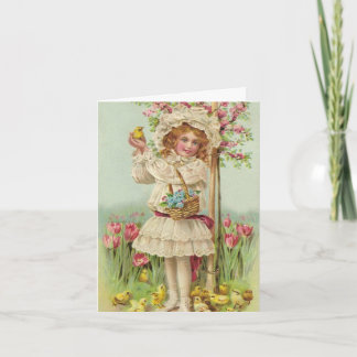Tarjeta Festiva Chica de Pascua Vintage
