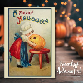 Tarjeta Festiva Chica de peregrino con Personalizado de calabaza H