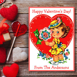 Tarjeta Festiva Chica de San Valentín retro con Personalizado card