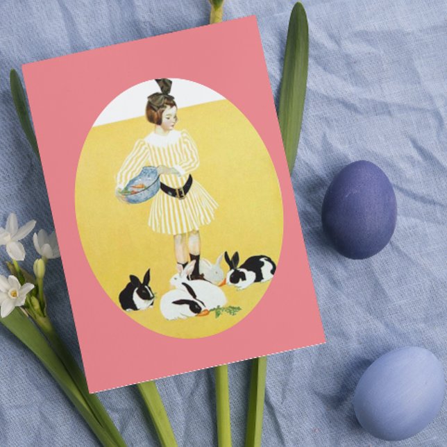 Tarjeta Festiva Chica de venado alimentando conejos (Subido por el creador)