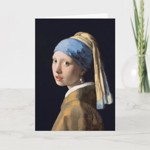 Tarjeta Festiva Chica de Vermeer con un pendiente de perla Arte fi