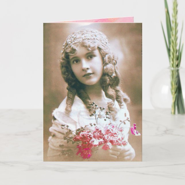 Tarjeta Festiva Chica DE VINTAJE CON FLORES (Anverso)