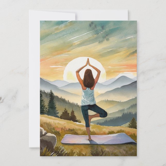 Tarjeta Festiva Chica De Yoga Con Paz Y Relajación (Anverso)