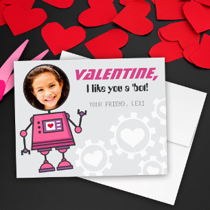 Tarjeta Festiva Chica del Día de San Valentín del Robot Rosa Foto 