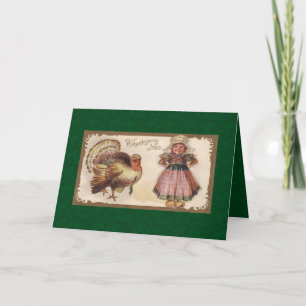 Tarjeta Festiva Chica del peregrino vintage del día de gracias