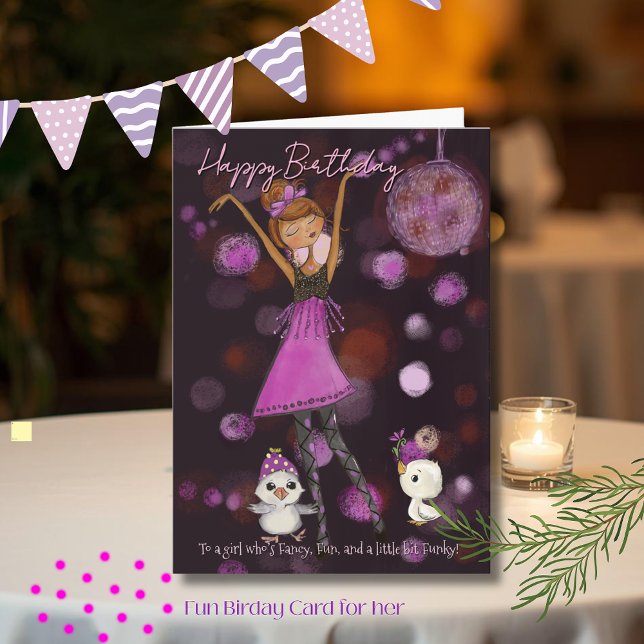 Tarjeta Festiva Chica Disco Funky Cumpleaños "Egg-straordinario"  (Funky Disco Girl Birthday Egg-straordinary Holiday Card)