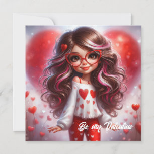 Tarjeta Festiva Chica elegante del día de San Valentín con corazón