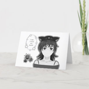 Tarjeta Festiva Chica en cuarentena. Estilo manga