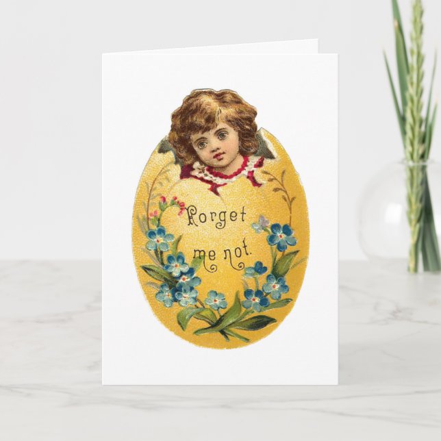 Tarjeta Festiva Chica en Huevo Olvídenme No (Anverso)