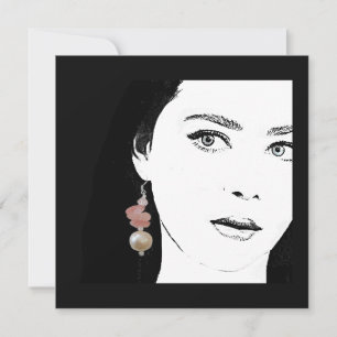 Tarjeta Festiva Chica en ilustracion de moda con arete de perlas r