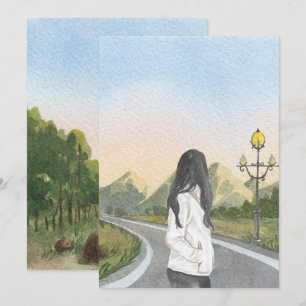 Tarjeta Festiva Chica estético sobre el paisaje natural