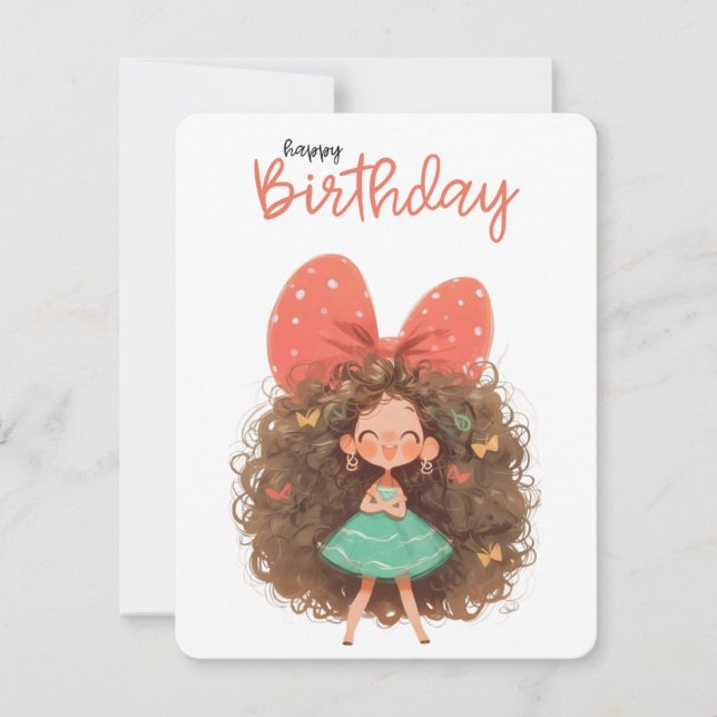 Tarjeta Festiva Chica Feliz Cumpleaños Cute (Anverso)