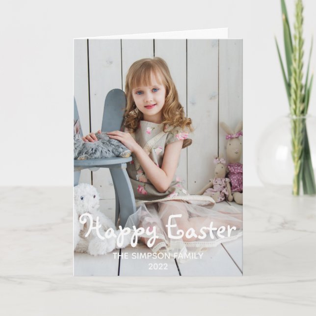 Tarjeta Festiva Chica festivo con conejos felices fotos de Pascua (Anverso)
