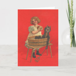 Tarjeta Festiva Chica Limpiando Krampus