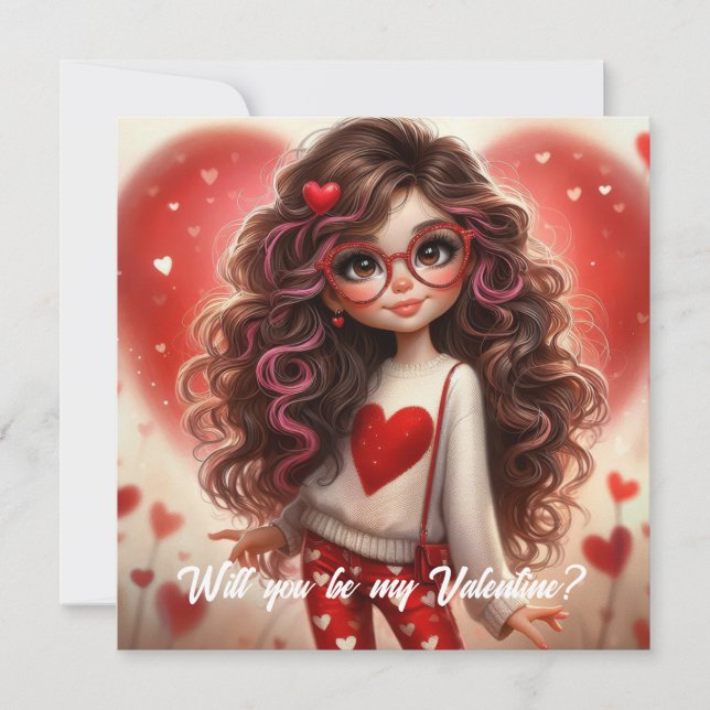 Tarjeta Festiva Chica linda, elegante y descarada sé mi San Valent (Anverso)