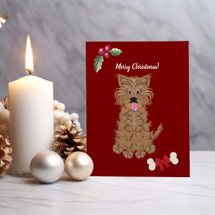 Tarjeta Festiva Chica Linda Perro Yorkie Personalizable