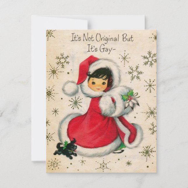 Tarjeta Festiva Chica navideño vintage (Anverso)