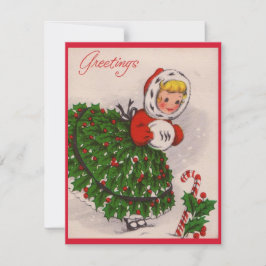 Tarjeta Festiva Chica navideño vintage