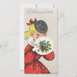 Tarjeta Festiva Chica navideño vintage Hello