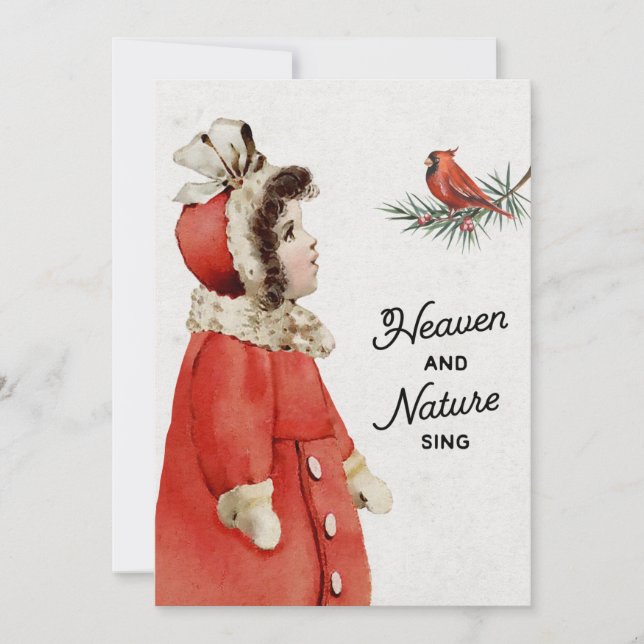 Tarjeta Festiva Chica navideño vintage y cardenal (Anverso)