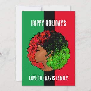 Tarjeta Festiva Chica negra panafricana mujer rojo orgullo verde a