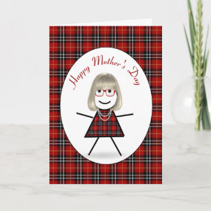 Tarjeta Festiva Chica Palo en Cuadro Escocés para el Día de la Mad