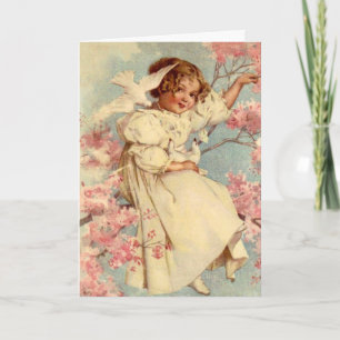 Tarjeta Festiva Chica Pascua de la paloma del vintage