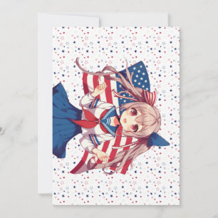 Tarjeta Festiva CHICA patriótico de anime de Estados Unidos